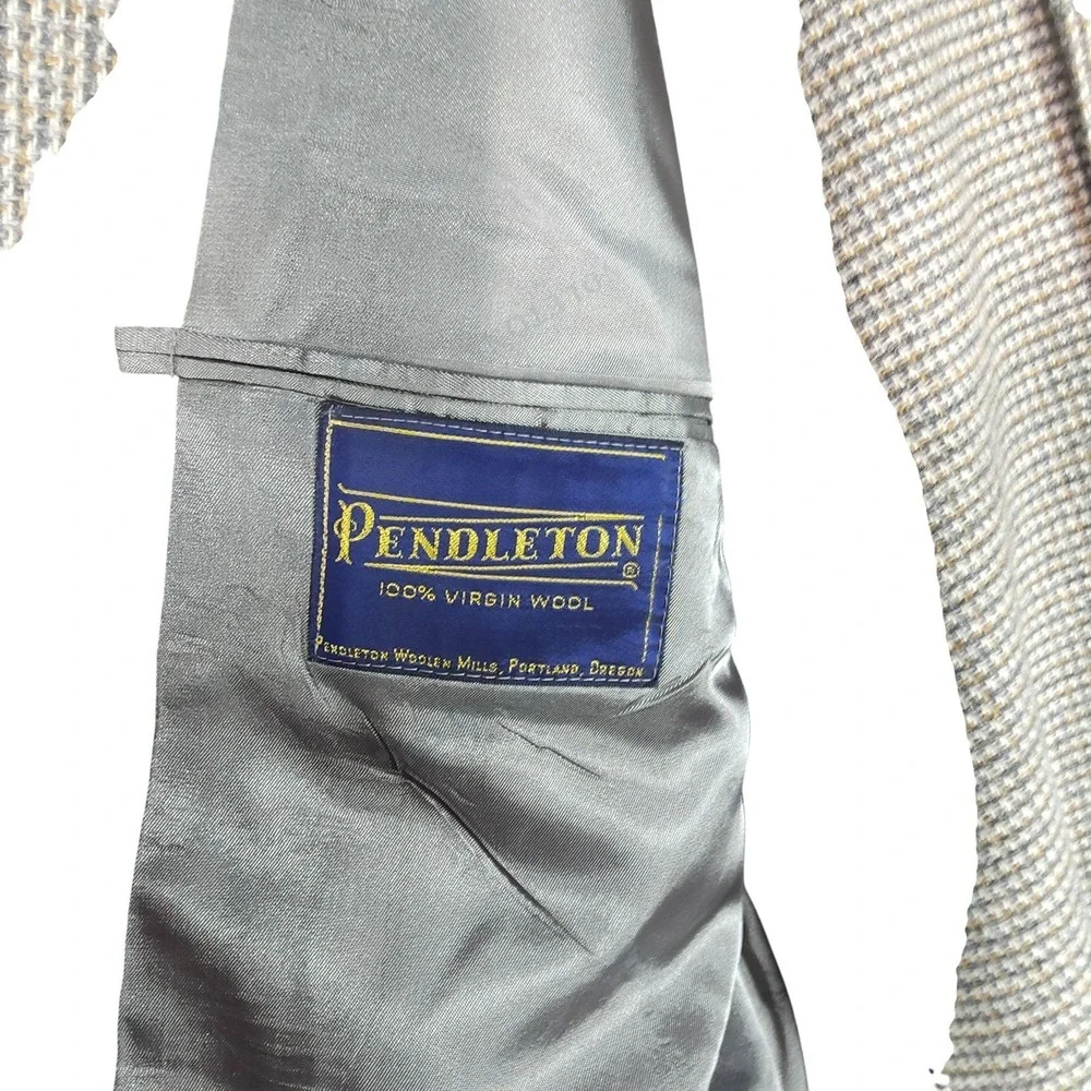Pendleton Sport Coat Mens 46 Gray Check Wool Tweed Elbow Patch Blazer Jacket
